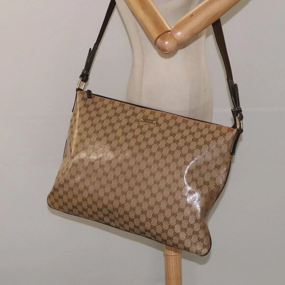 Gucci Handbags - GUCCI GG Crystal Shoulder Bag Coated Canvas Beige Gold